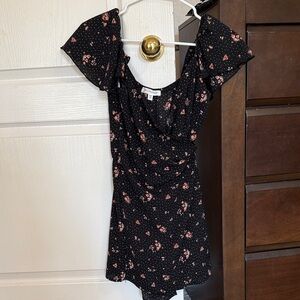 Black Floral Dress with Ruffle Sleeves